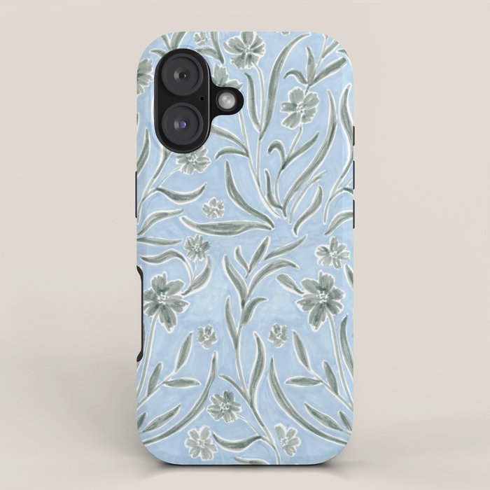 Blue and Gray Modern Florals iPhone Case Gallery Image 1