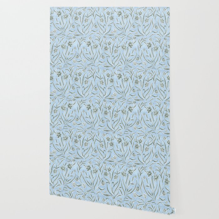 Blue and Gray Modern Florals Wallpaper Gallery Image 2