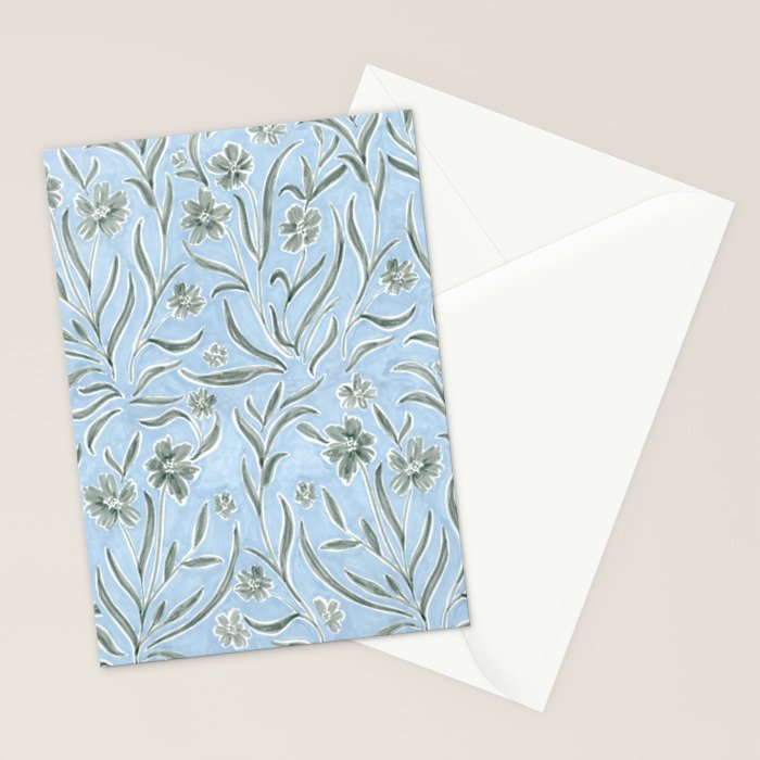 Blue and Gray Modern Florals Stationery Card Gallery Image 2