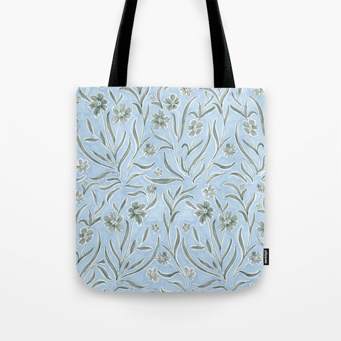 Blue and Gray Modern Florals Tote Bag Gallery Image 1