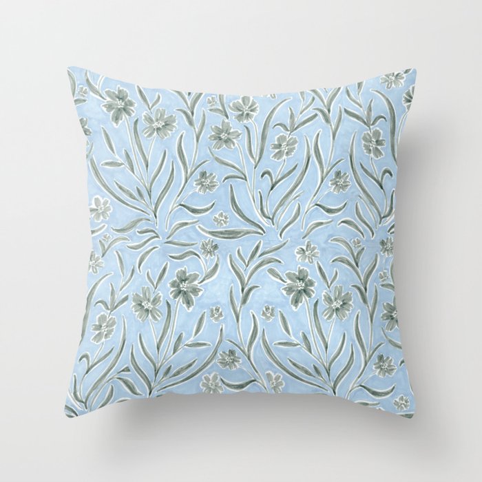 Blue and Gray Modern Florals Throw Pillow Gallery Image 1