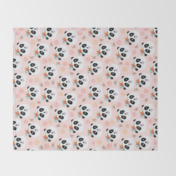 Panda bear with flowers seamless pattern Throw Blanket Gallery Image 2