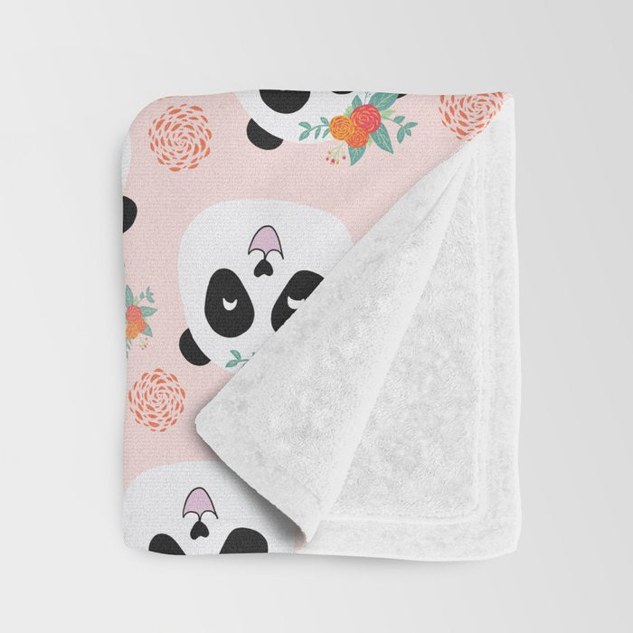 Panda bear with flowers seamless pattern Throw Blanket Gallery Image 3