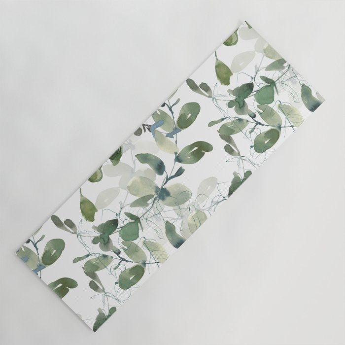 Festive, Watercolor, Leaves Print, White and Green Yoga Mat Gallery Image 1