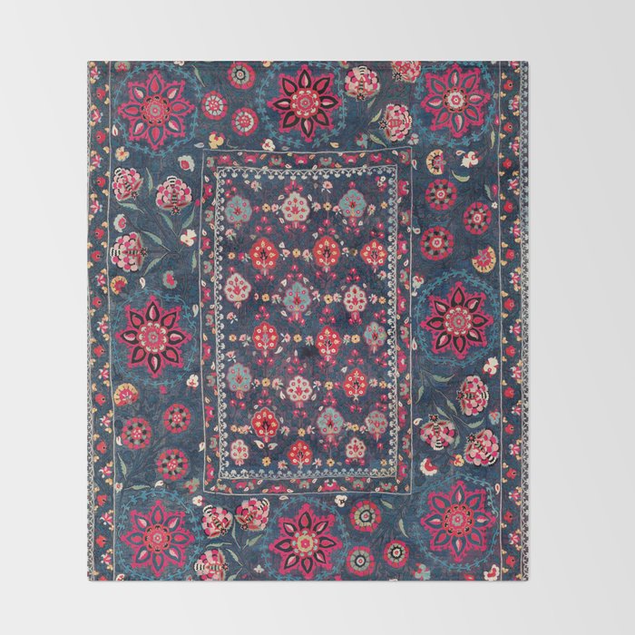 Lakai Suzani Shakhrisyabz Uzbek Embroidery Print Throw Blanket Gallery Image 2