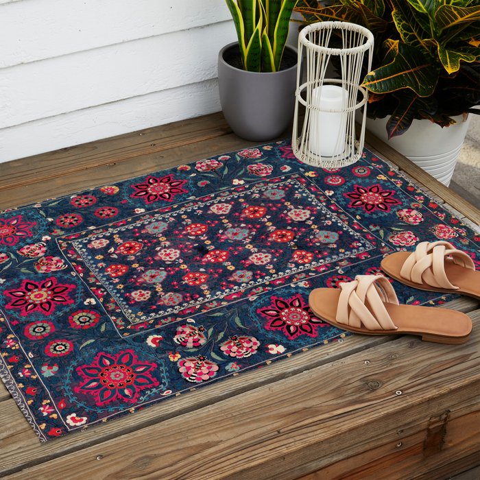 Lakai Suzani Shakhrisyabz Uzbek Embroidery Print Outdoor Rug Gallery Image 2