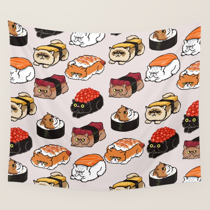 Sushi Persian Cat Wall Tapestry Gallery Image 1