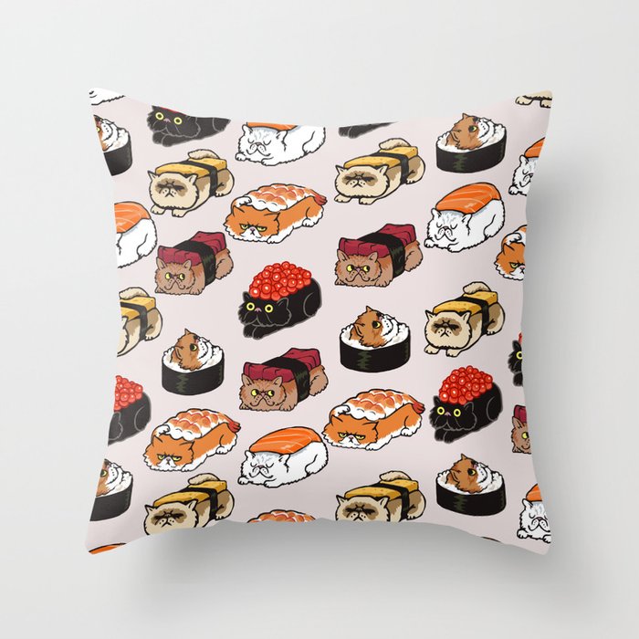 Sushi Persian Cat Throw Pillow Gallery Image 1