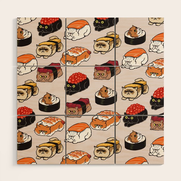 Sushi Persian Cat Wood Wall Art Gallery Image 1