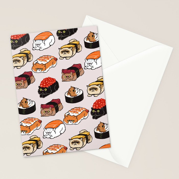 Sushi Persian Cat Stationery Card Gallery Image 2