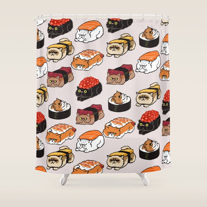 Sushi Persian Cat Shower Curtain Gallery Image 1