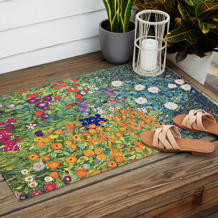 Gustav Klimt Flower Garden 2 Outdoor Rug Gallery Image 2