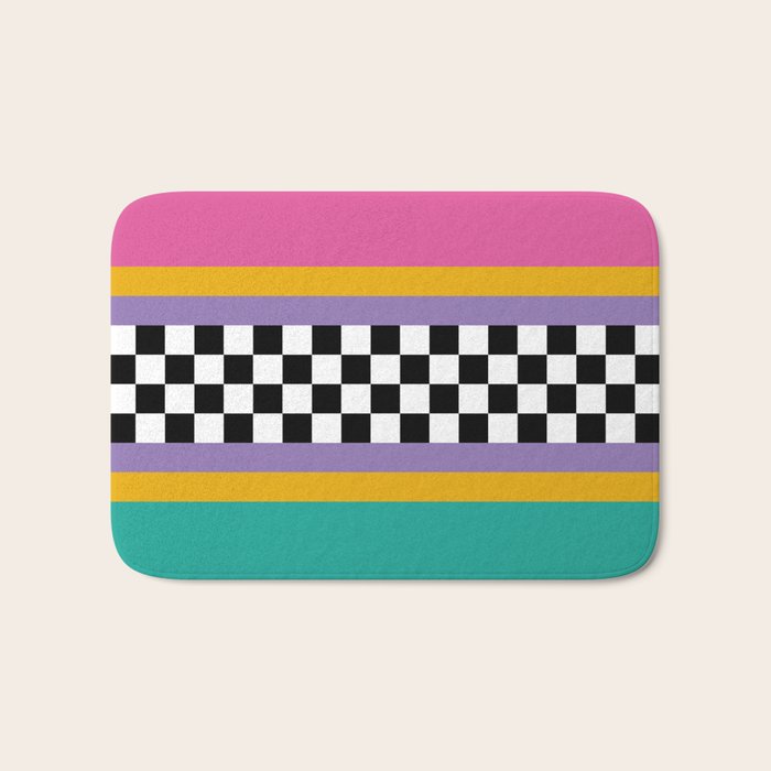 Checkered pattern grid / Vintage 80s / Retro 90s Bath Mat Gallery Image 1