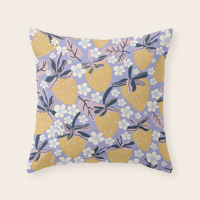 Yellow strawberries Throw Pillow Gallery Image 1