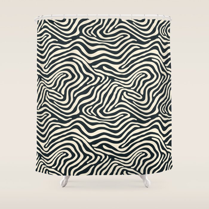 Abstract black and white stripe line pattern Shower Curtain Gallery Image 1