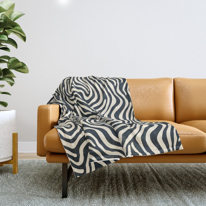 Abstract black and white stripe line pattern Throw Blanket Gallery Image 1