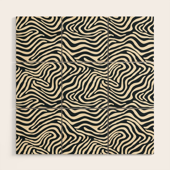 Abstract black and white stripe line pattern Wood Wall Art Gallery Image 1