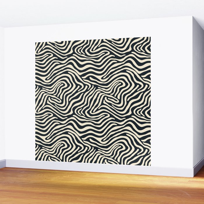 Abstract black and white stripe line pattern Wall Mural Gallery Image 2