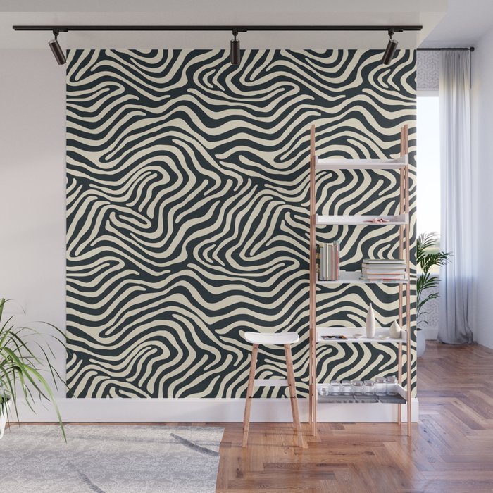 Abstract black and white stripe line pattern Wall Mural Gallery Image 1