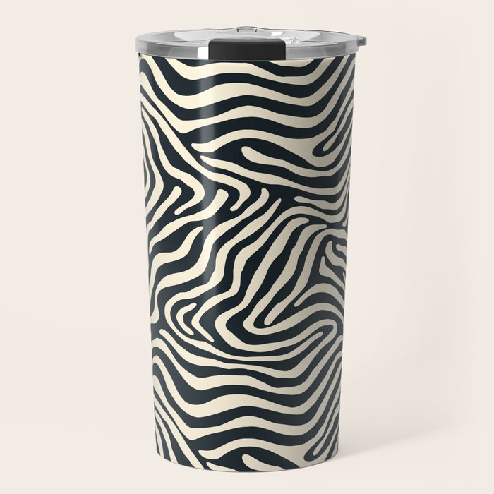 Abstract black and white stripe line pattern Travel Mug Gallery Image 1