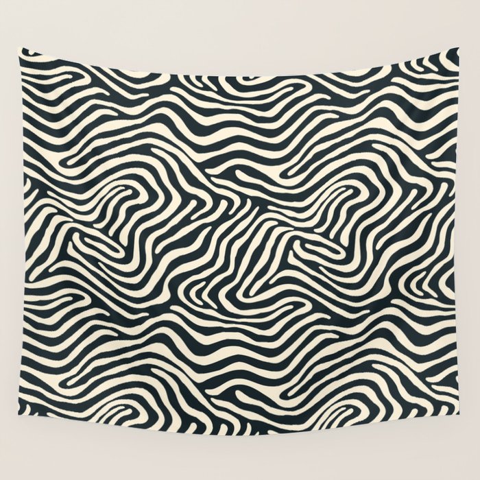 Abstract black and white stripe line pattern Wall Tapestry Gallery Image 4