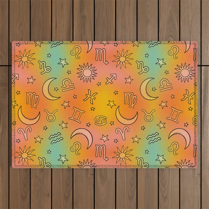 Rainbow Celestial Print Outdoor Rug Gallery Image 1