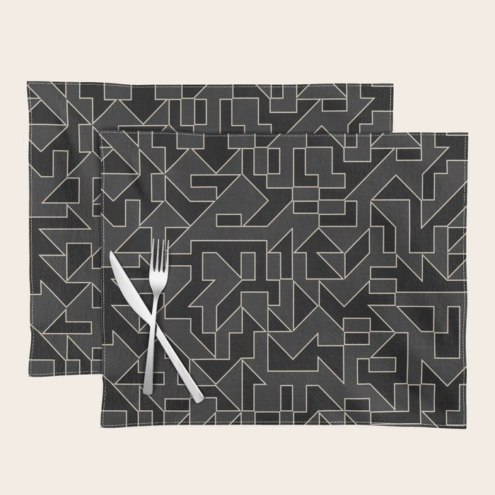 Classy Elegant Black White Gray Modern Artwork Placemat Gallery Image 1