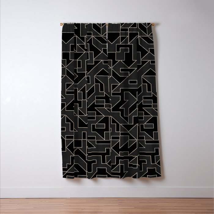 Classy Elegant Black White Gray Modern Artwork Window Curtain Gallery Image 3