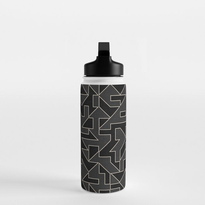 Classy Elegant Black White Gray Modern Artwork Water Bottle Gallery Image 3