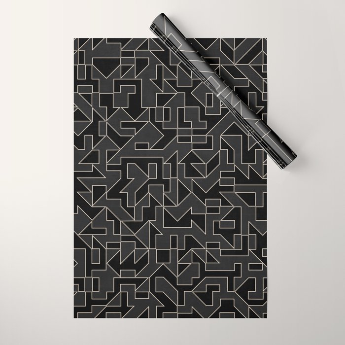 Classy Elegant Black White Gray Modern Artwork Wrapping Paper Gallery Image 1