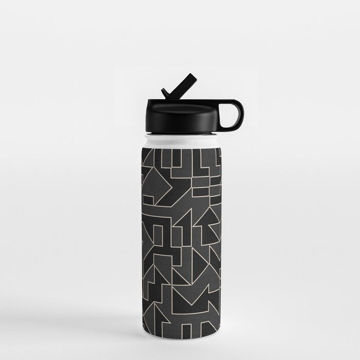 Classy Elegant Black White Gray Modern Artwork Water Bottle Gallery Image 1
