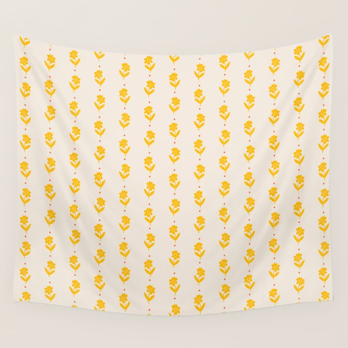 Simple Yellow - Floral pattern Wall Tapestry Gallery Image 1