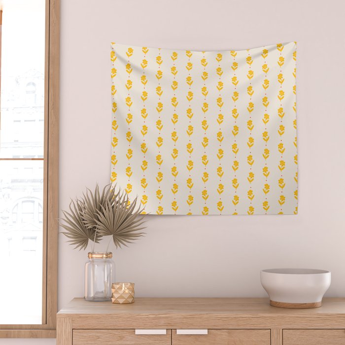 Simple Yellow - Floral pattern Wall Tapestry Gallery Image 2