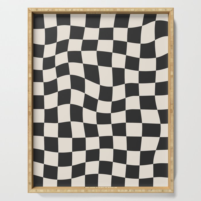 Black and White Wavy Checkered Pattern Serving Tray Gallery Image 1