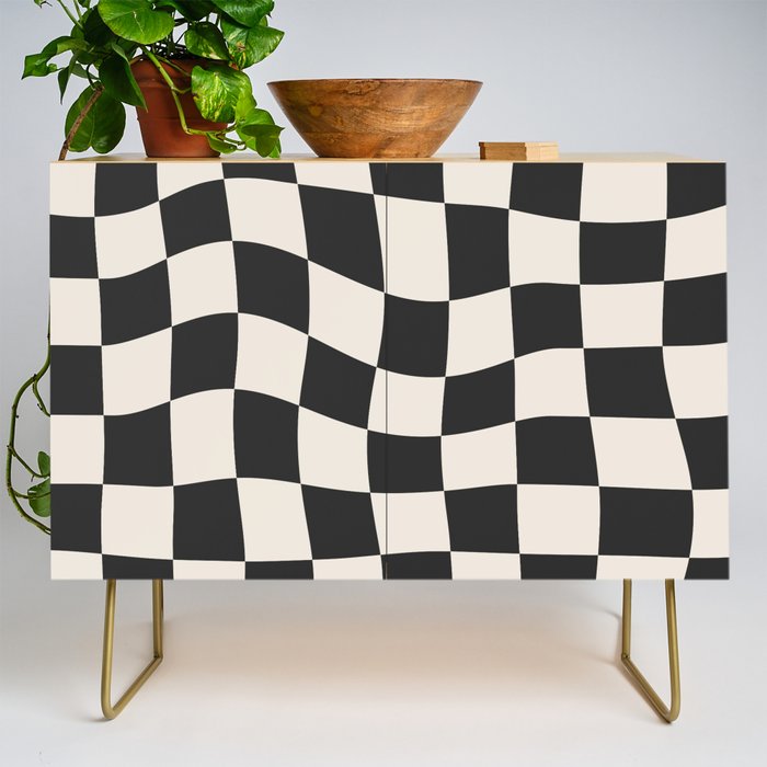 Black and White Wavy Checkered Pattern Credenza Gallery Image 1