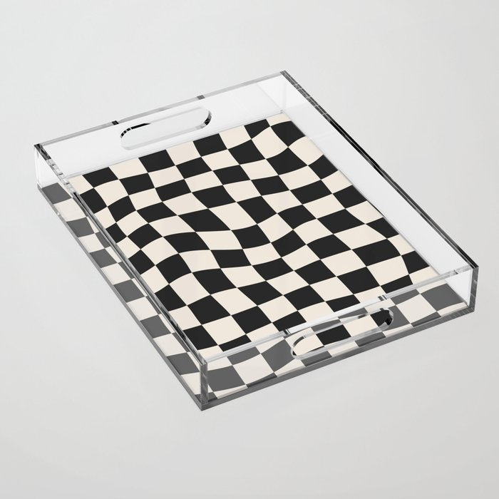 Black and White Wavy Checkered Pattern Acrylic Tray Gallery Image 1