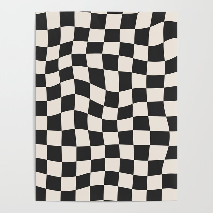 Black and White Wavy Checkered Pattern Poster Gallery Image 4