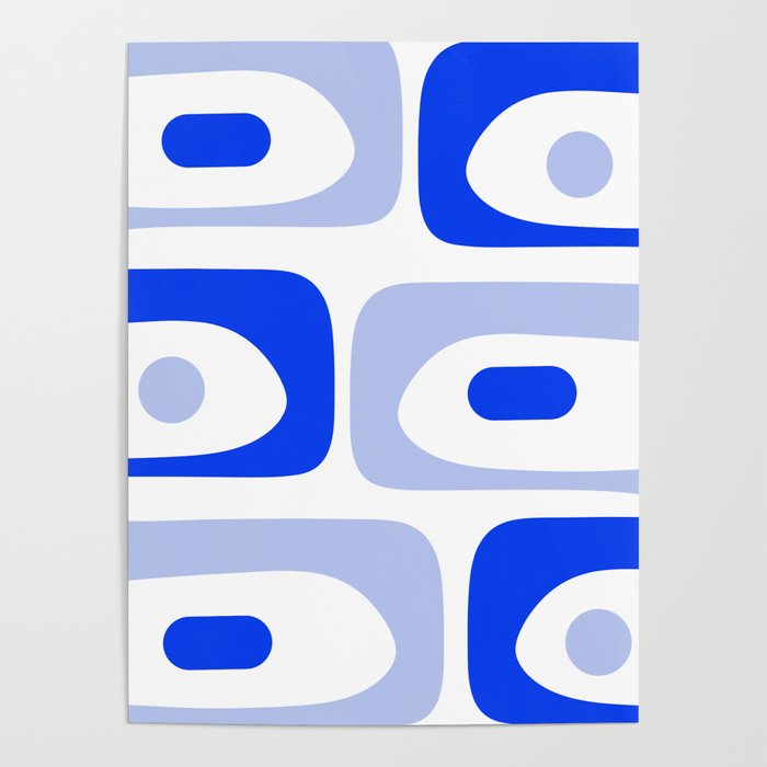 Mid Century Modern Piquet Abstract Pattern Royal Blue Light Blue White Poster Gallery Image 4