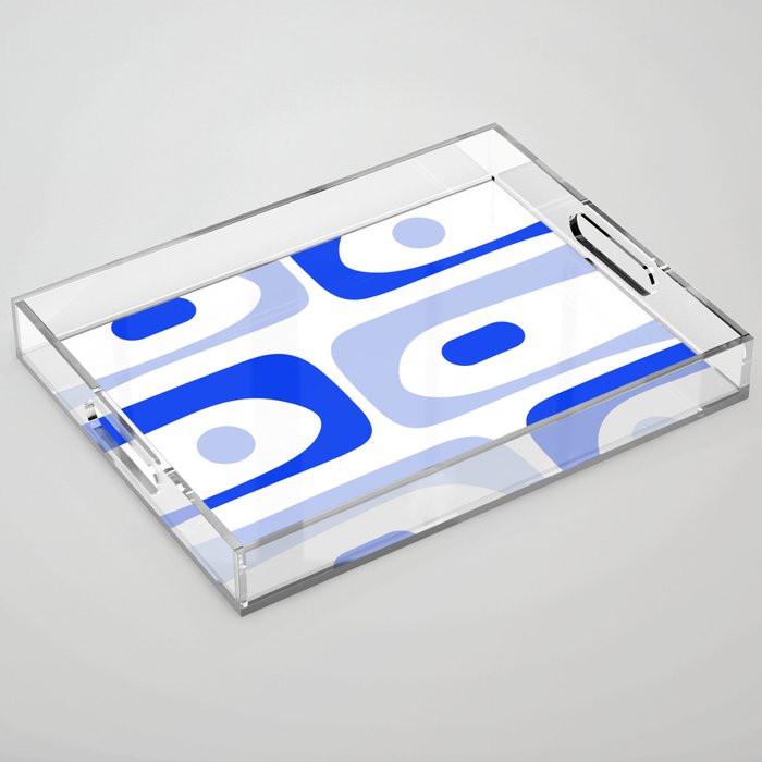 Mid Century Modern Piquet Abstract Pattern Royal Blue Light Blue White Acrylic Tray Gallery Image 1