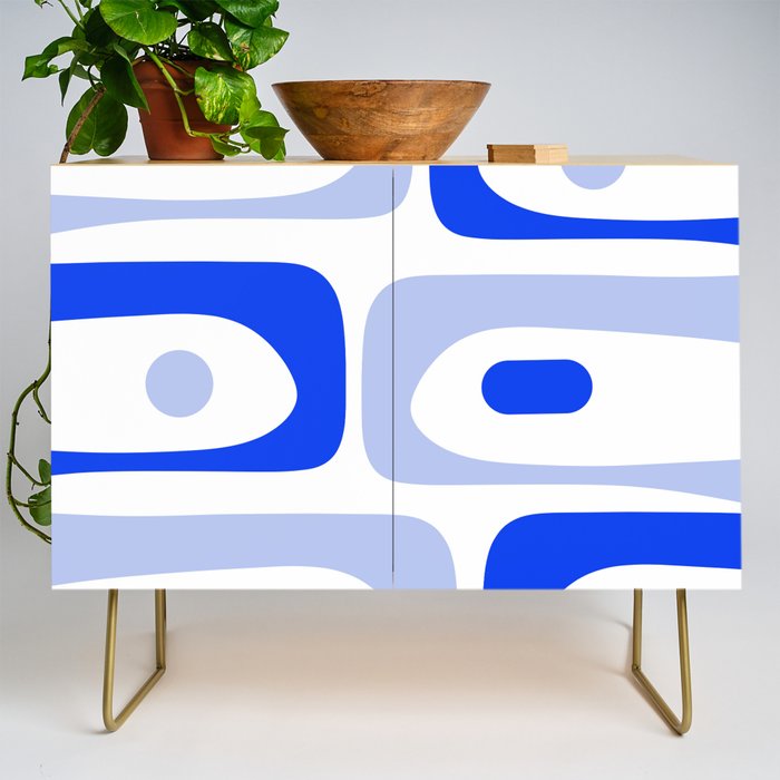 Mid Century Modern Piquet Abstract Pattern Royal Blue Light Blue White Credenza Gallery Image 1