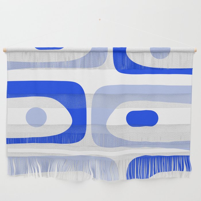 Mid Century Modern Piquet Abstract Pattern Royal Blue Light Blue White Wall Hanging Gallery Image 1