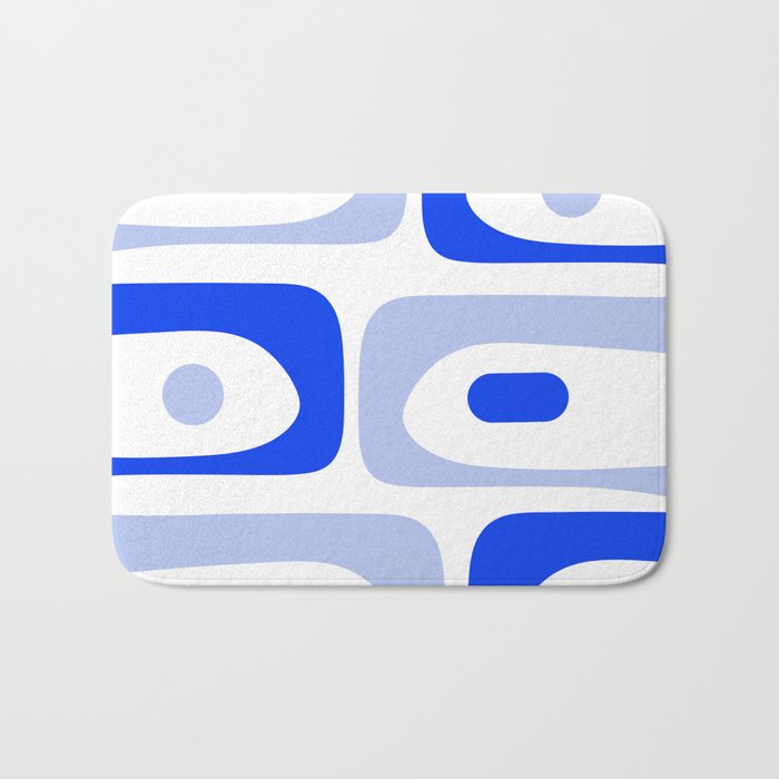 Mid Century Modern Piquet Abstract Pattern Royal Blue Light Blue White Bath Mat Gallery Image 1