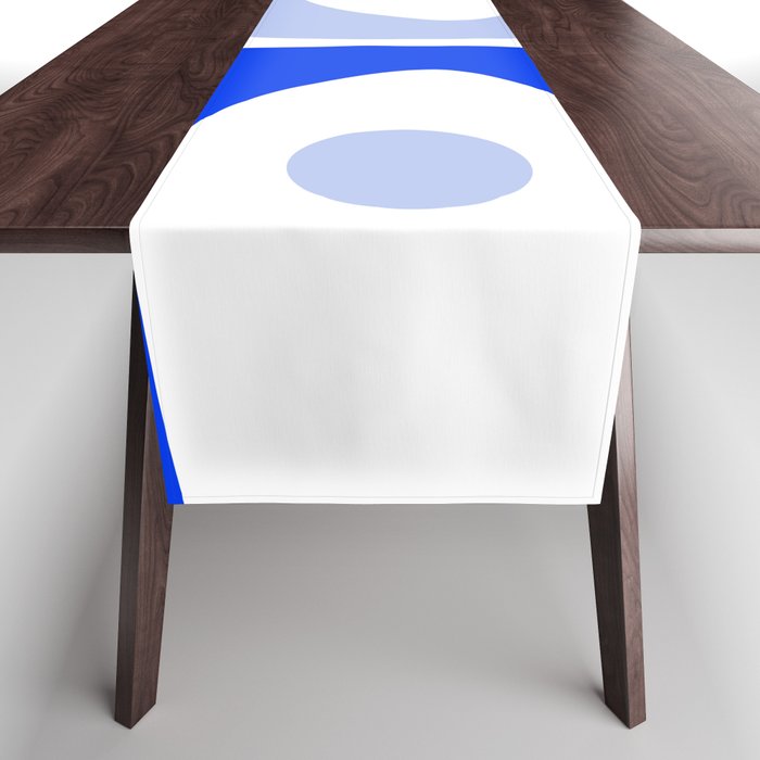 Mid Century Modern Piquet Abstract Pattern Royal Blue Light Blue White Table Runner Gallery Image 1