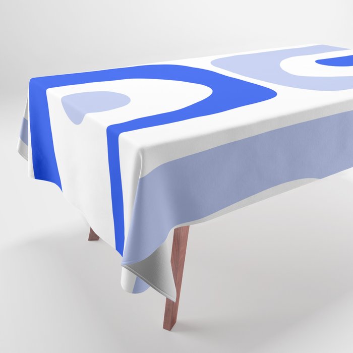 Mid Century Modern Piquet Abstract Pattern Royal Blue Light Blue White Tablecloth Gallery Image 1