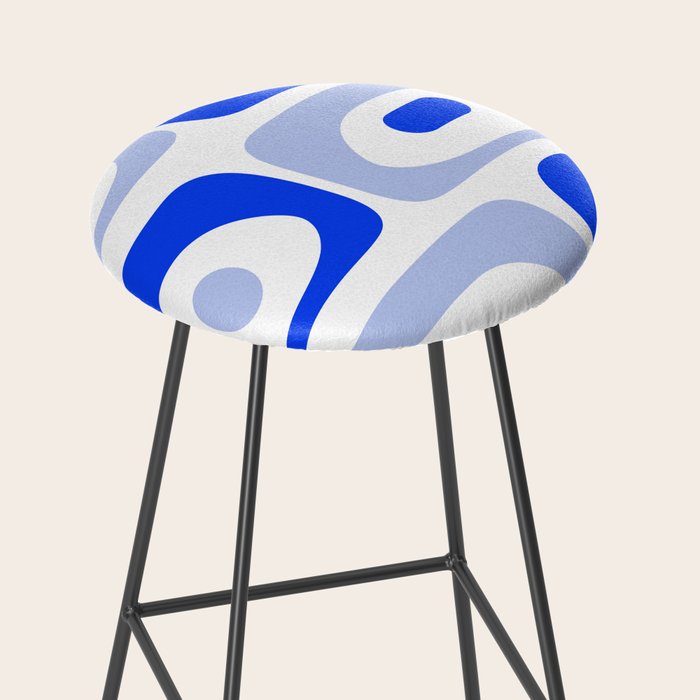 Mid Century Modern Piquet Abstract Pattern Royal Blue Light Blue White Stool Gallery Image 2