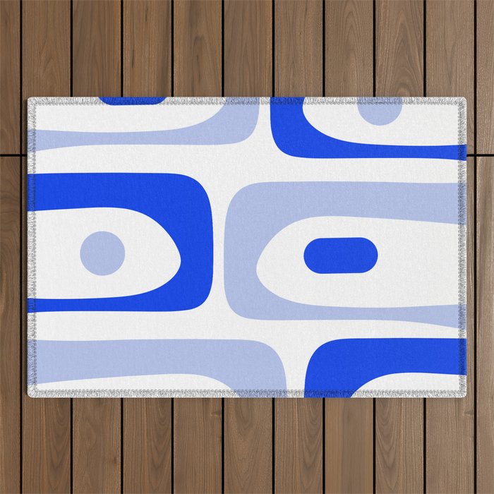 Mid Century Modern Piquet Abstract Pattern Royal Blue Light Blue White Outdoor Rug Gallery Image 1
