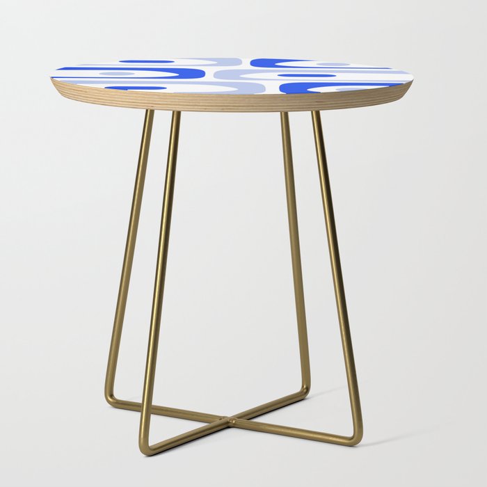 Mid Century Modern Piquet Abstract Pattern Royal Blue Light Blue White Side Table Gallery Image 1