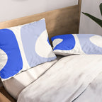 Mid Century Modern Piquet Abstract Pattern Royal Blue Light Blue White Pillow Sham Gallery Image 2