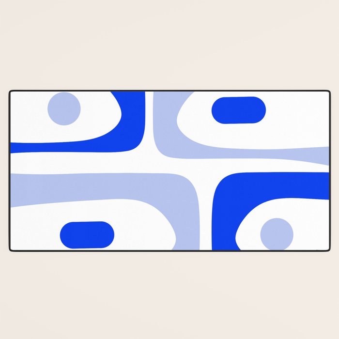 Mid Century Modern Piquet Abstract Pattern Royal Blue Light Blue White Desk Mat Gallery Image 3