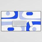 Mid Century Modern Piquet Abstract Pattern Royal Blue Light Blue White Desk Mat Gallery Image 1